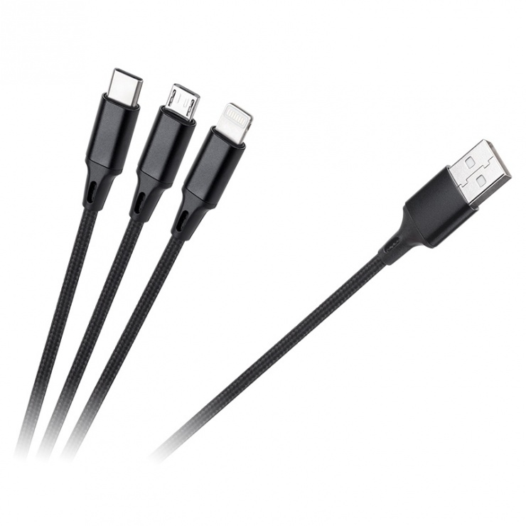 Imagine Cablu de incarcare 3 in 1 USB la Micro USB, USB tip C, Lightning 1m, RB-6005-100-B